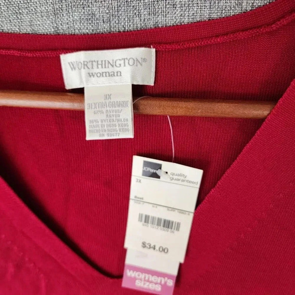 New Worthington Top Women's Size 3X Red V-Neck Sleeveless Stretchy - Picture 3 of 7